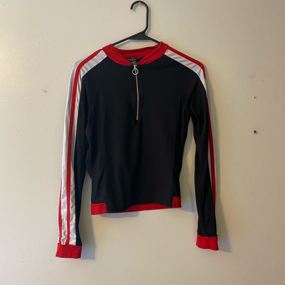 Long Sleeve Red, White, and Black 1/4 Zip Shirt